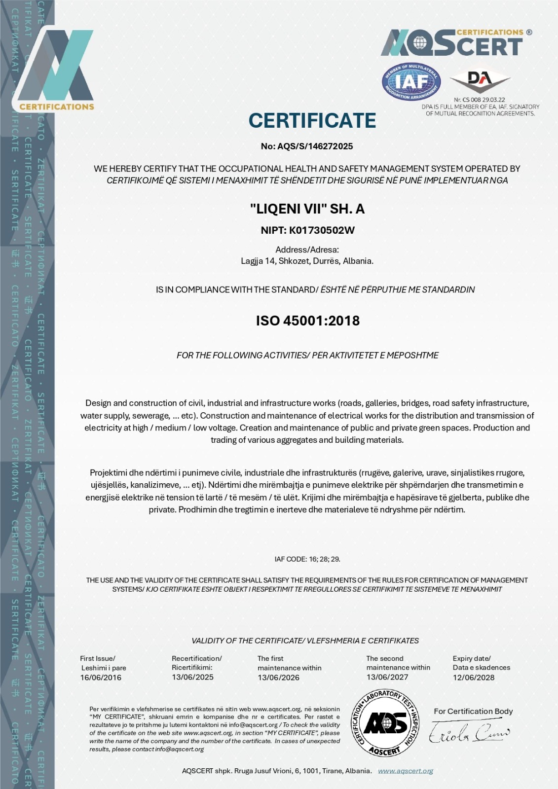 Certifikatë ISO